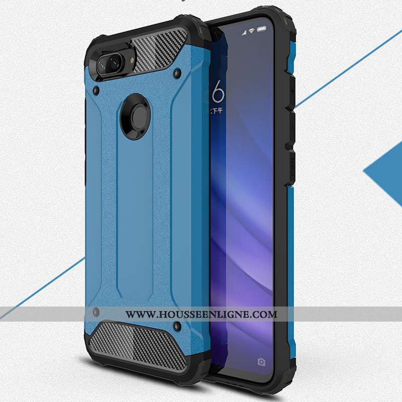 Coque Xiaomi Mi 8 Lite Fluide Doux Délavé En Daim Modèle Fleurie Difficile Bleu Jeunesse