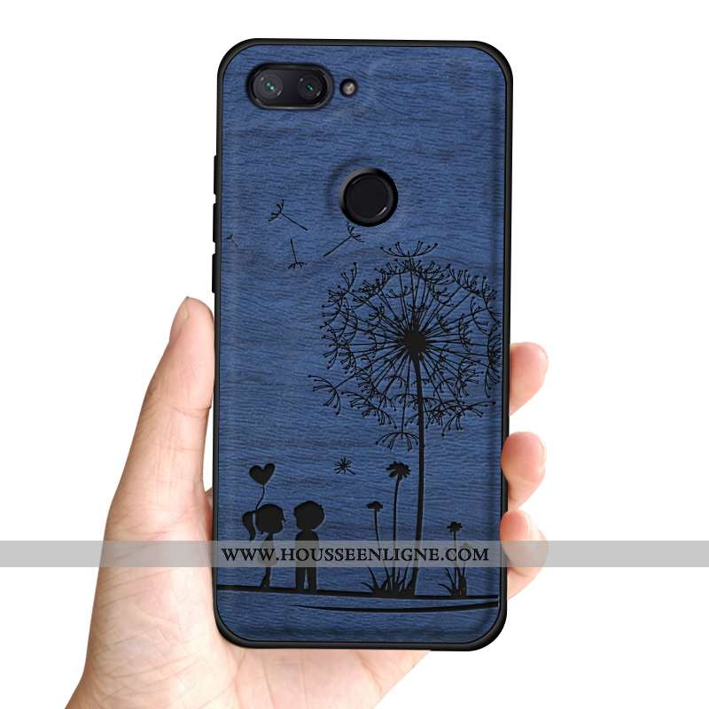 Coque Xiaomi Mi 8 Lite Tendance Cuir Incassable Silicone Tout Compris Tempérer Difficile Bleu