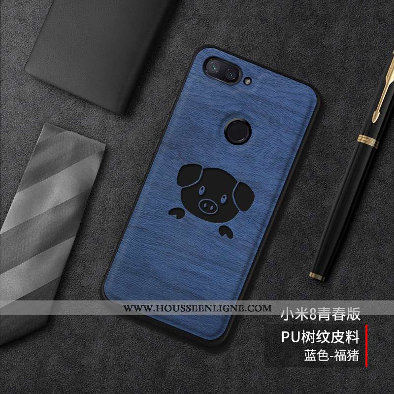 Coque Xiaomi Mi 8 Lite Tendance Cuir Incassable Silicone Tout Compris Tempérer Difficile Bleu