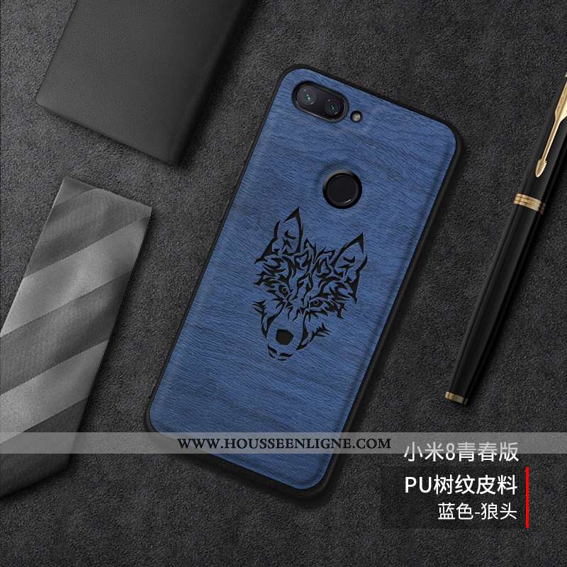 Coque Xiaomi Mi 8 Lite Tendance Cuir Incassable Silicone Tout Compris Tempérer Difficile Bleu