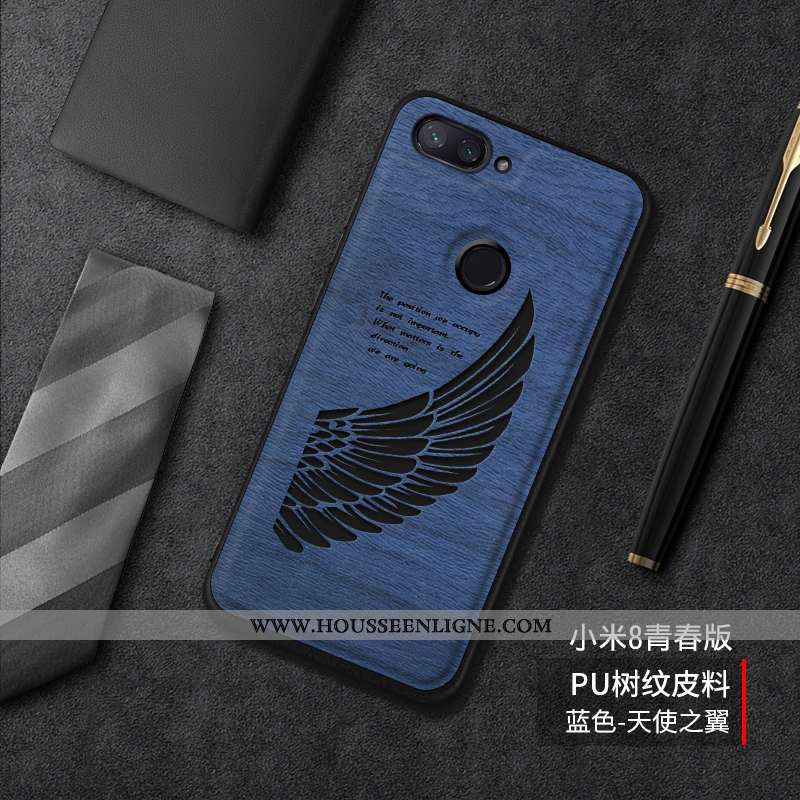 Coque Xiaomi Mi 8 Lite Tendance Cuir Incassable Silicone Tout Compris Tempérer Difficile Bleu