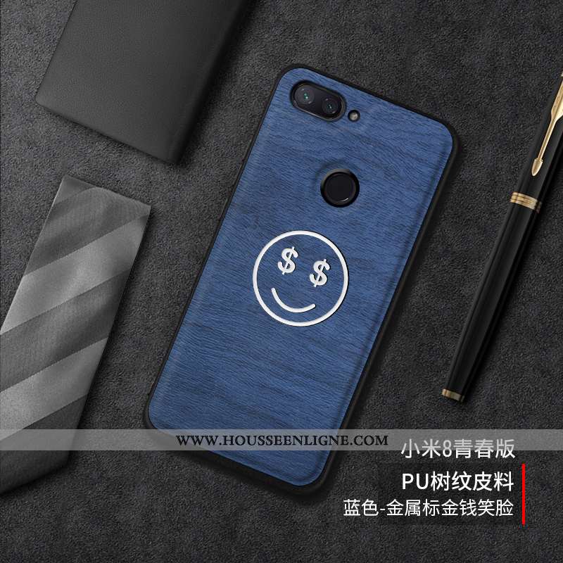 Coque Xiaomi Mi 8 Lite Tendance Cuir Incassable Silicone Tout Compris Tempérer Difficile Bleu