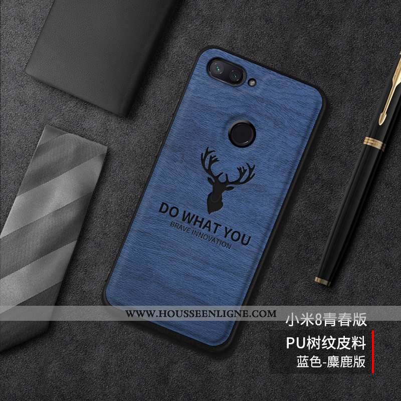 Coque Xiaomi Mi 8 Lite Tendance Cuir Incassable Silicone Tout Compris Tempérer Difficile Bleu