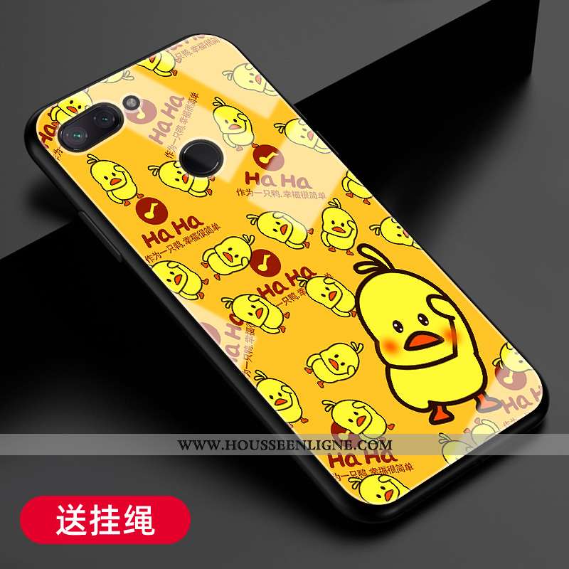 Coque Xiaomi Mi 8 Lite Verre Fluide Doux Silicone Petit Net Rouge Étui Simple Jaune