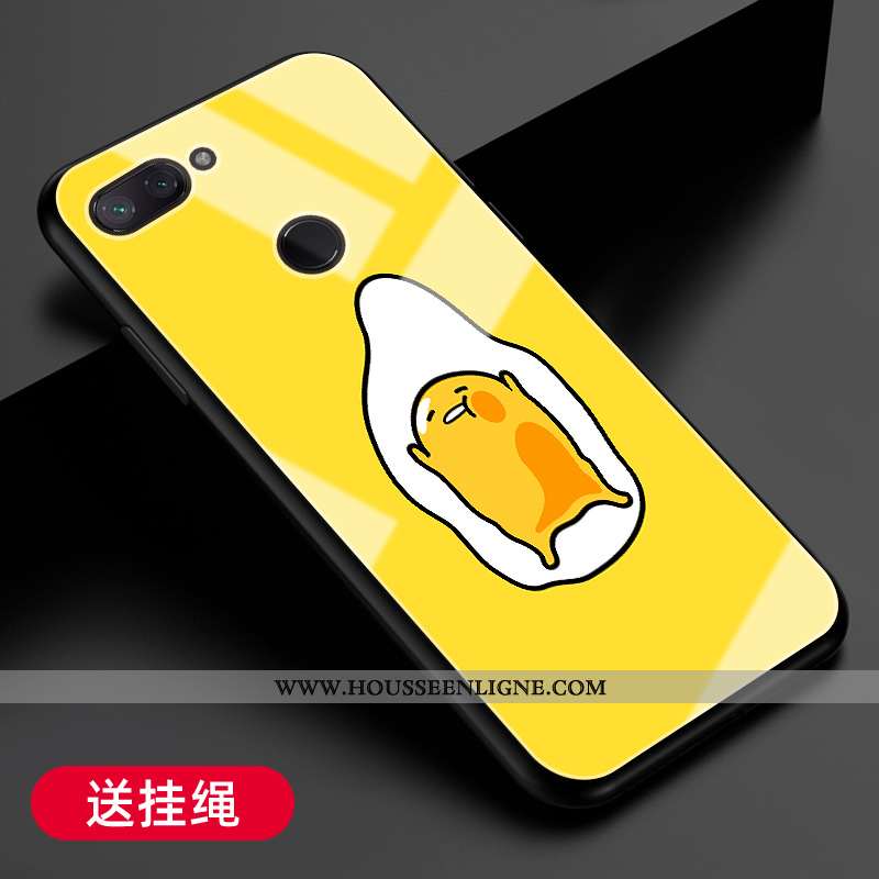 Coque Xiaomi Mi 8 Lite Verre Fluide Doux Silicone Petit Net Rouge Étui Simple Jaune