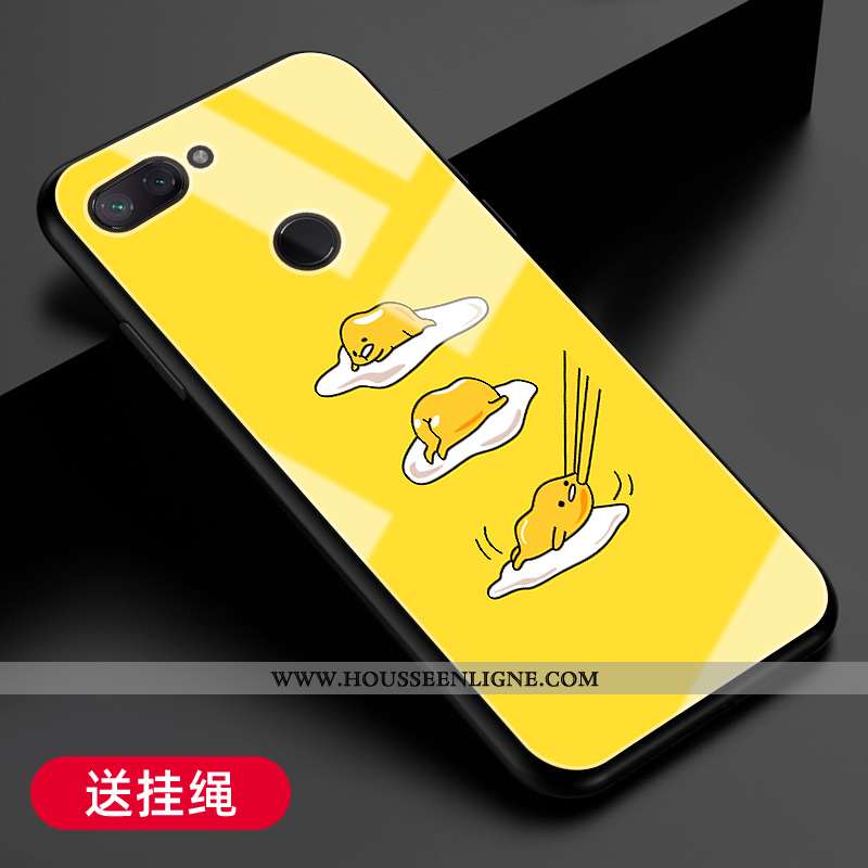 Coque Xiaomi Mi 8 Lite Verre Fluide Doux Silicone Petit Net Rouge Étui Simple Jaune