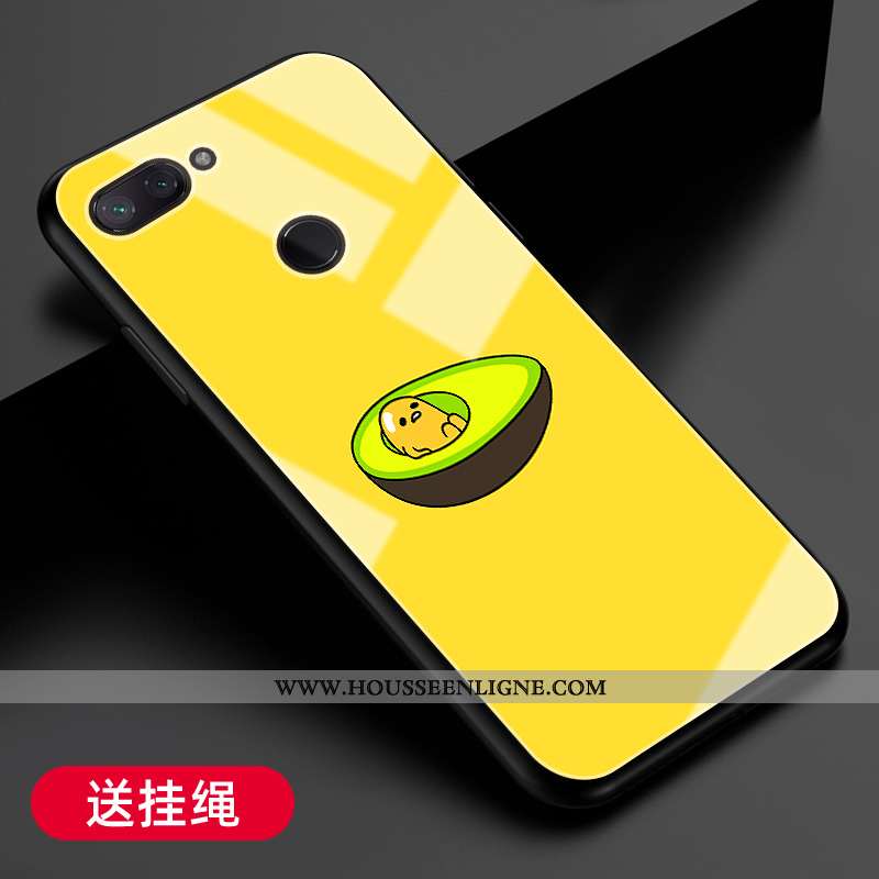 Coque Xiaomi Mi 8 Lite Verre Fluide Doux Silicone Petit Net Rouge Étui Simple Jaune