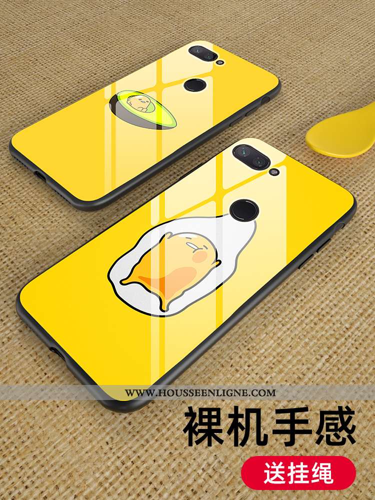 Coque Xiaomi Mi 8 Lite Verre Fluide Doux Silicone Petit Net Rouge Étui Simple Jaune