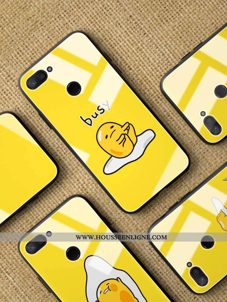 Coque Xiaomi Mi 8 Lite Verre Fluide Doux Silicone Petit Net Rouge Étui Simple Jaune