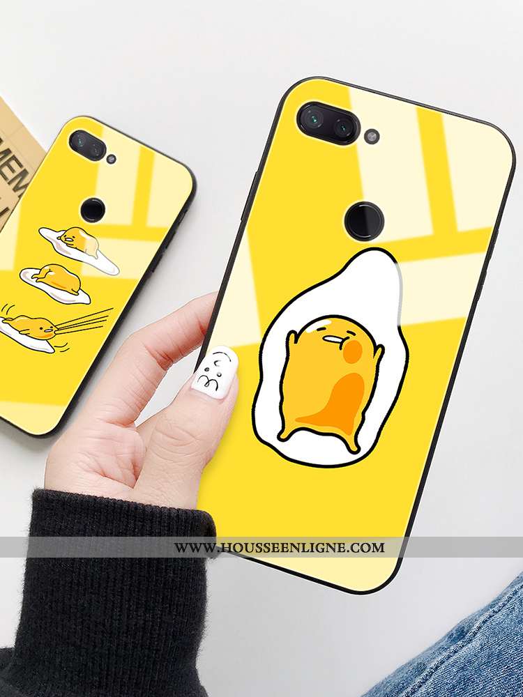 Coque Xiaomi Mi 8 Lite Verre Fluide Doux Silicone Petit Net Rouge Étui Simple Jaune