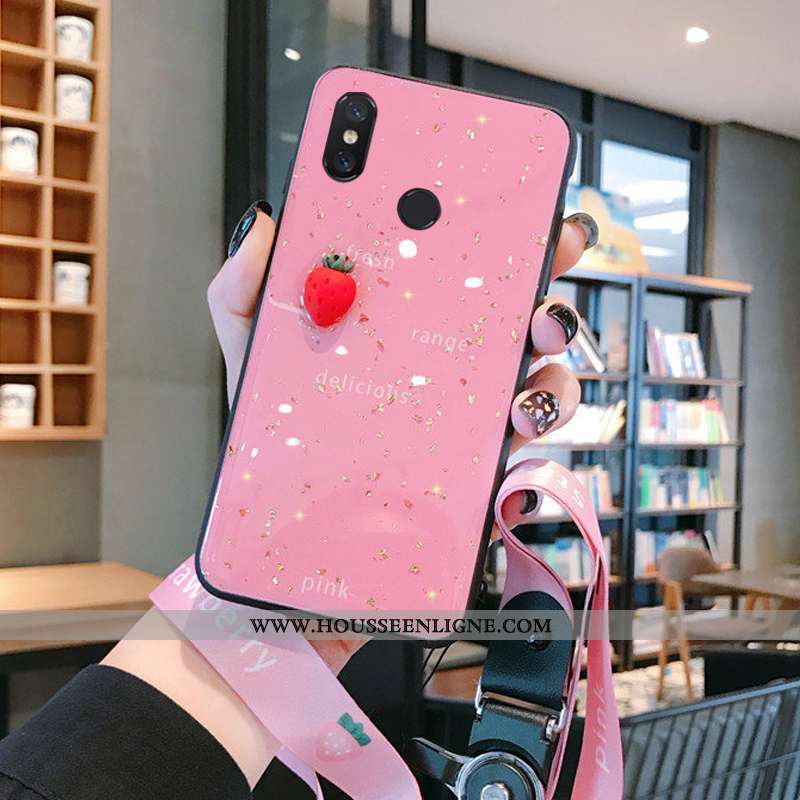 Coque Xiaomi Mi 8 Modèle Fleurie Fluide Doux Tout Compris Petit Cœur Ornements Suspendus Étui Rose