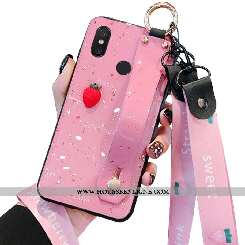 Coque Xiaomi Mi 8 Modèle Fleurie Fluide Doux Tout Compris Petit Cœur Ornements Suspendus Étui Rose