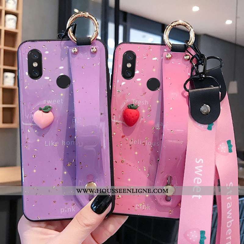 Coque Xiaomi Mi 8 Modèle Fleurie Fluide Doux Tout Compris Petit Cœur Ornements Suspendus Étui Rose