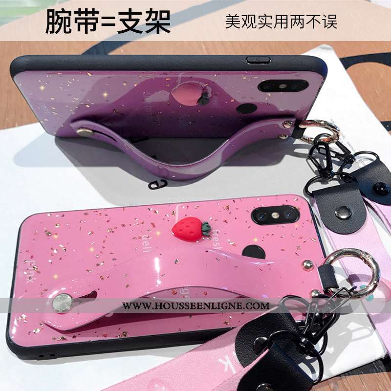 Coque Xiaomi Mi 8 Modèle Fleurie Fluide Doux Tout Compris Petit Cœur Ornements Suspendus Étui Rose