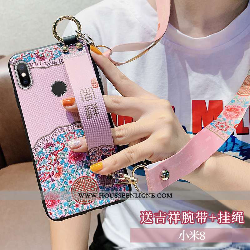 Coque Xiaomi Mi 8 Ornements Suspendus Cou Suspendu Silicone Rose Style Chinois Jeunesse Net Rouge
