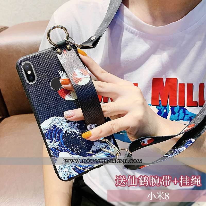Coque Xiaomi Mi 8 Ornements Suspendus Cou Suspendu Silicone Rose Style Chinois Jeunesse Net Rouge