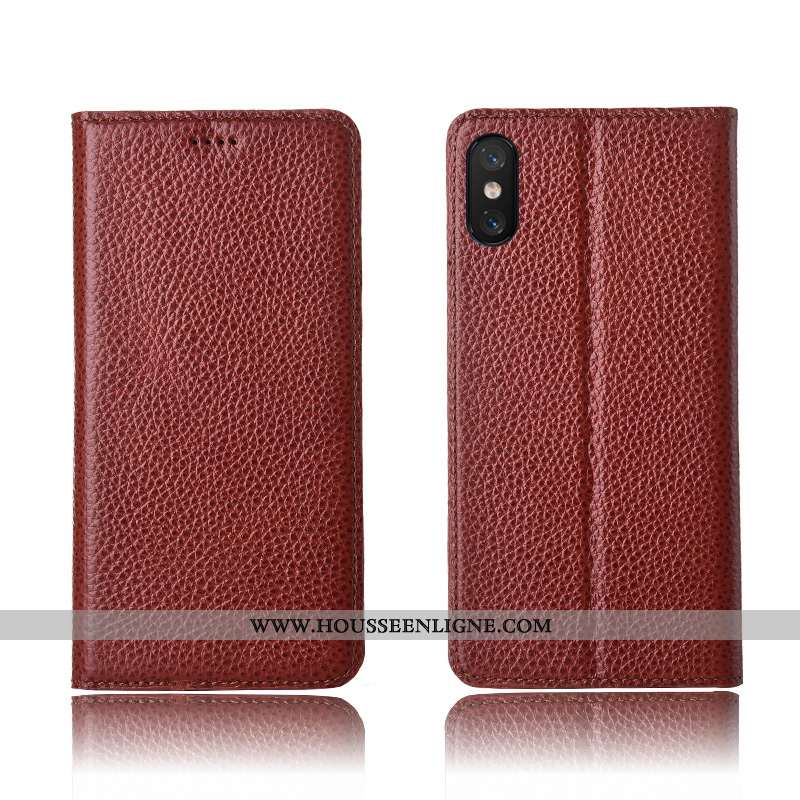 Coque Xiaomi Mi 8 Pro Cuir Véritable Cuir Marron Silicone Petit Téléphone Portable Tout Compris