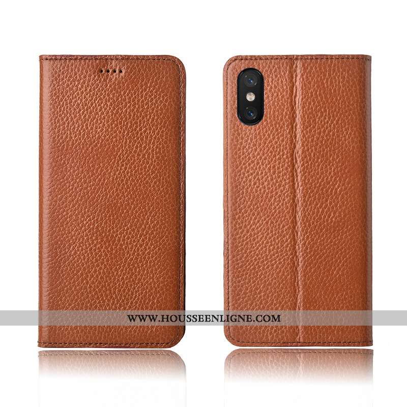 Coque Xiaomi Mi 8 Pro Cuir Véritable Cuir Marron Silicone Petit Téléphone Portable Tout Compris