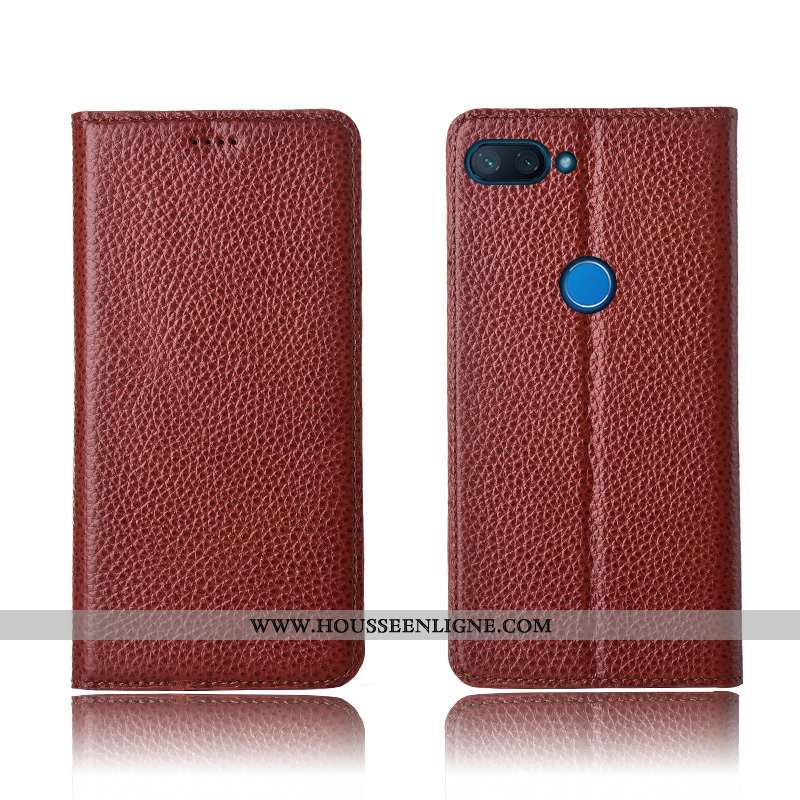 Coque Xiaomi Mi 8 Pro Cuir Véritable Cuir Marron Silicone Petit Téléphone Portable Tout Compris
