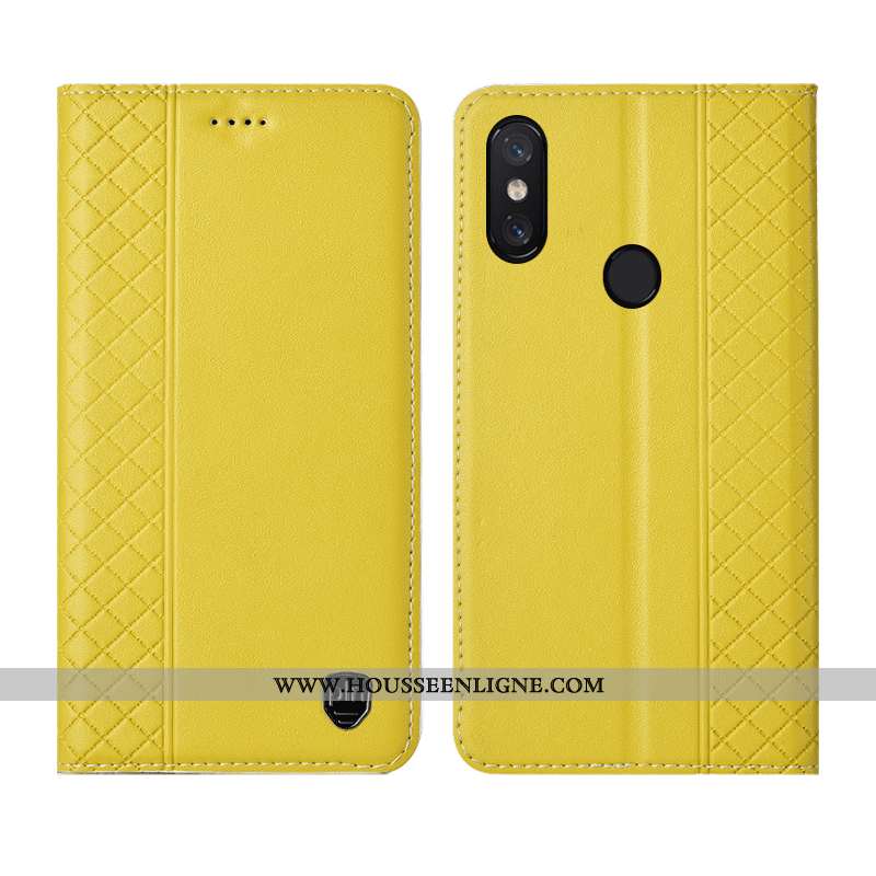 Coque Xiaomi Mi 8 Pro Modèle Fleurie Cuir Véritable Petit Étui Incassable Jaune Jeunesse
