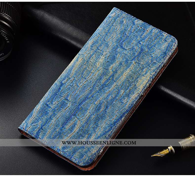 Coque Xiaomi Mi 8 Pro Protection Cuir Véritable Silicone Petit Bleu Arbres Cuir