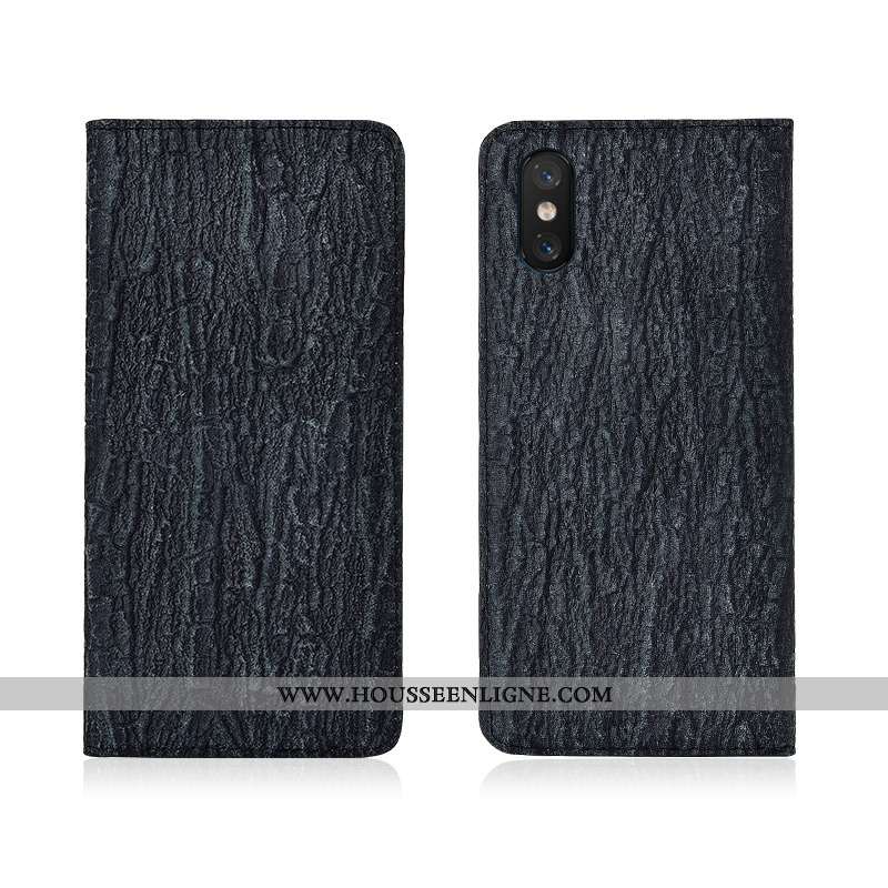 Coque Xiaomi Mi 8 Pro Protection Cuir Véritable Silicone Petit Bleu Arbres Cuir