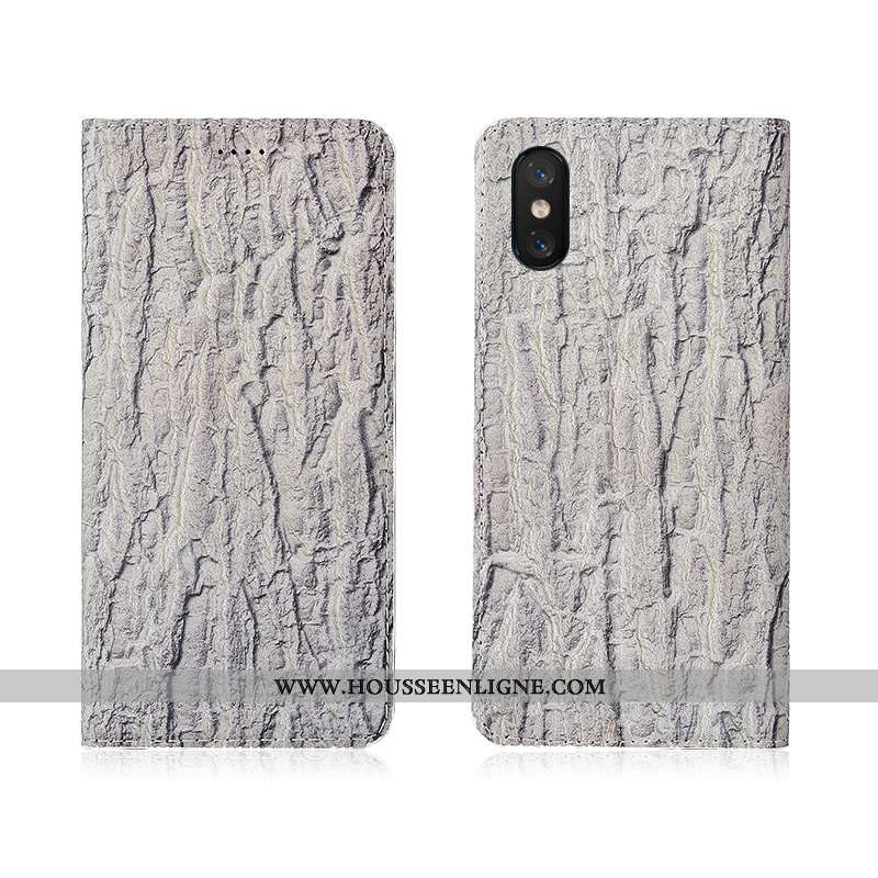 Coque Xiaomi Mi 8 Pro Protection Cuir Véritable Silicone Petit Bleu Arbres Cuir