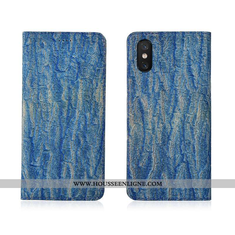 Coque Xiaomi Mi 8 Pro Protection Cuir Véritable Silicone Petit Bleu Arbres Cuir