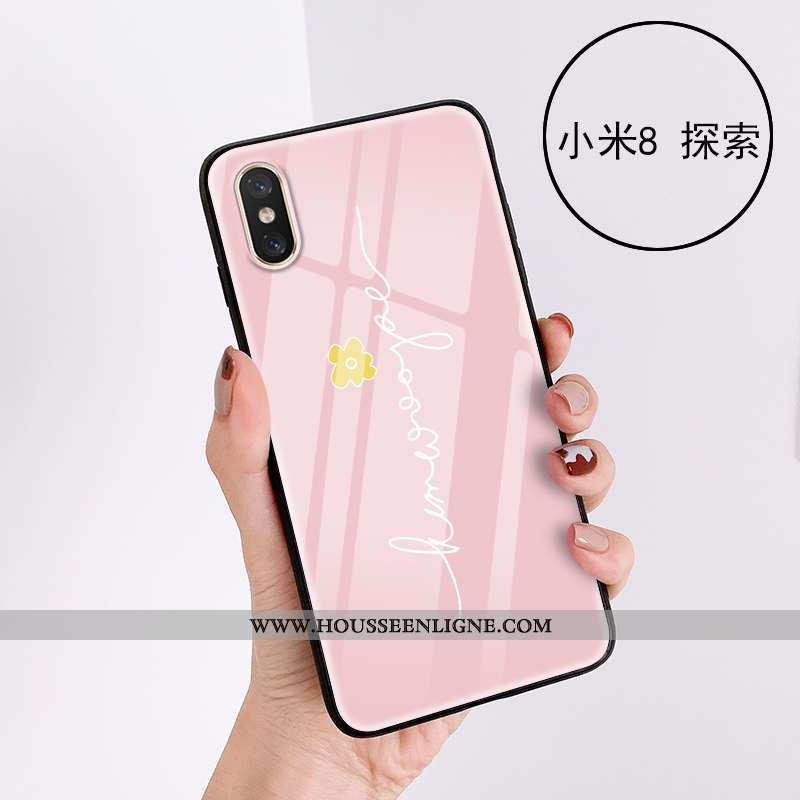 Coque Xiaomi Mi 8 Pro Verre Charmant Floral Petit Jeunesse Modèle Fleurie Rose