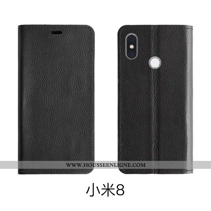 Coque Xiaomi Mi 8 Protection Cuir Véritable Étui Rouge Modèle Fleurie Housse Rose