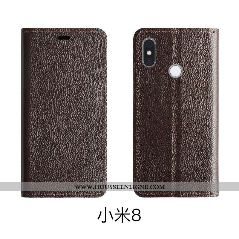 Coque Xiaomi Mi 8 Protection Cuir Véritable Étui Rouge Modèle Fleurie Housse Rose
