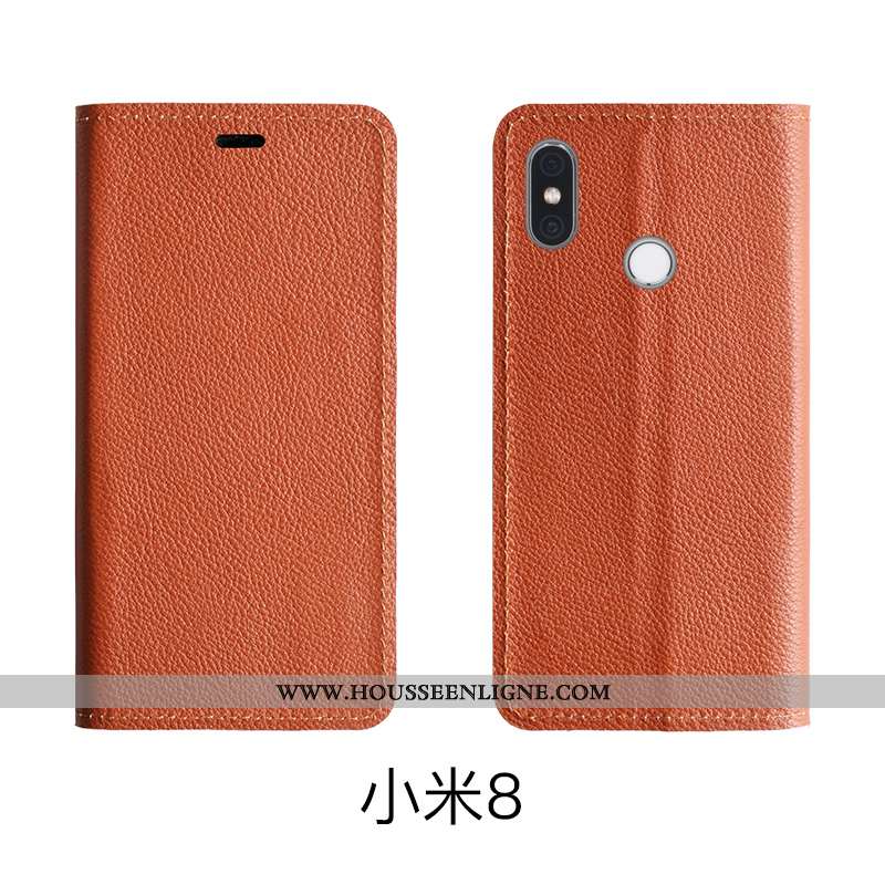 Coque Xiaomi Mi 8 Protection Cuir Véritable Étui Rouge Modèle Fleurie Housse Rose