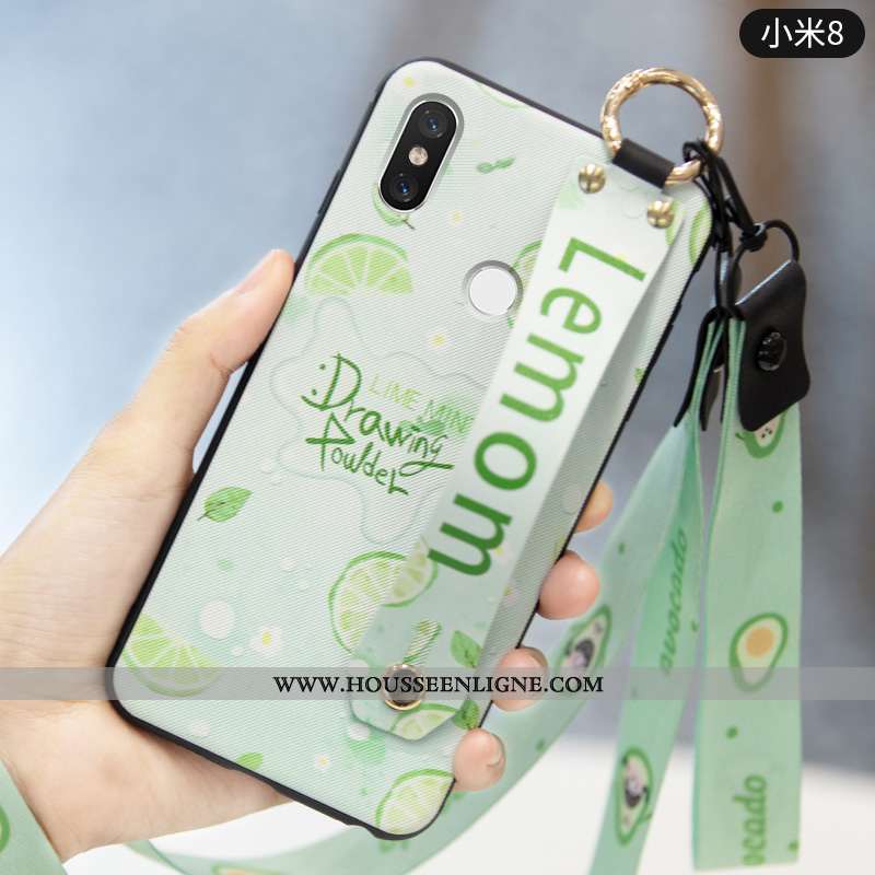 Coque Xiaomi Mi 8 Silicone Protection Téléphone Portable Fruit Fraise Incassable Cœur Verte