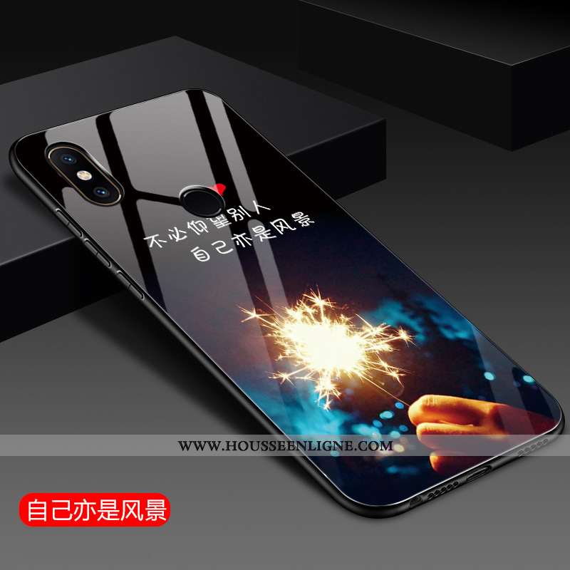 Coque Xiaomi Mi 8 Verre Ornements Suspendus Protection Petit Bleu Silicone