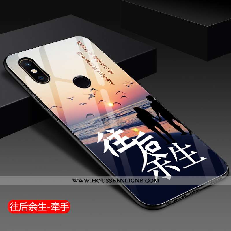Coque Xiaomi Mi 8 Verre Ornements Suspendus Protection Petit Bleu Silicone