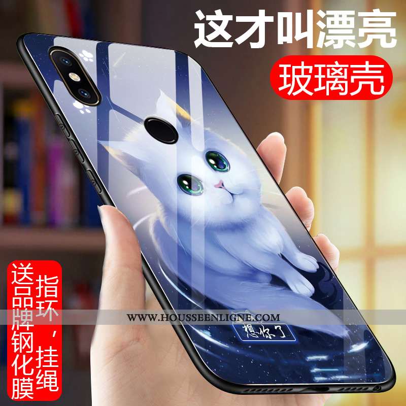 Coque Xiaomi Mi 8 Verre Ornements Suspendus Protection Petit Bleu Silicone