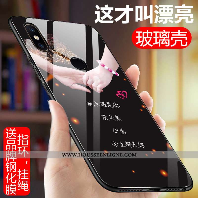 Coque Xiaomi Mi 8 Verre Ornements Suspendus Protection Petit Bleu Silicone