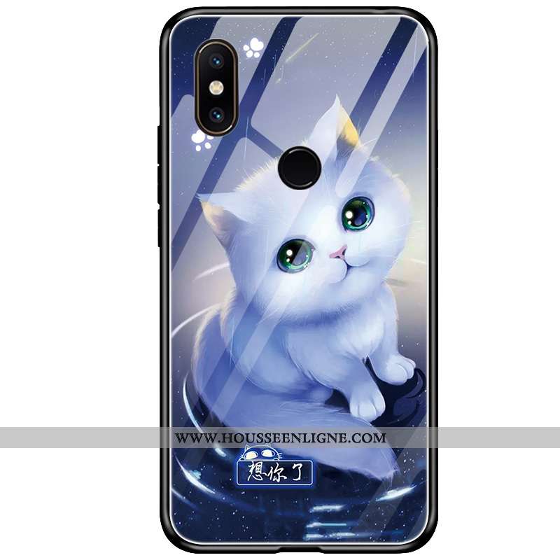 Coque Xiaomi Mi 8 Verre Ornements Suspendus Protection Petit Bleu Silicone