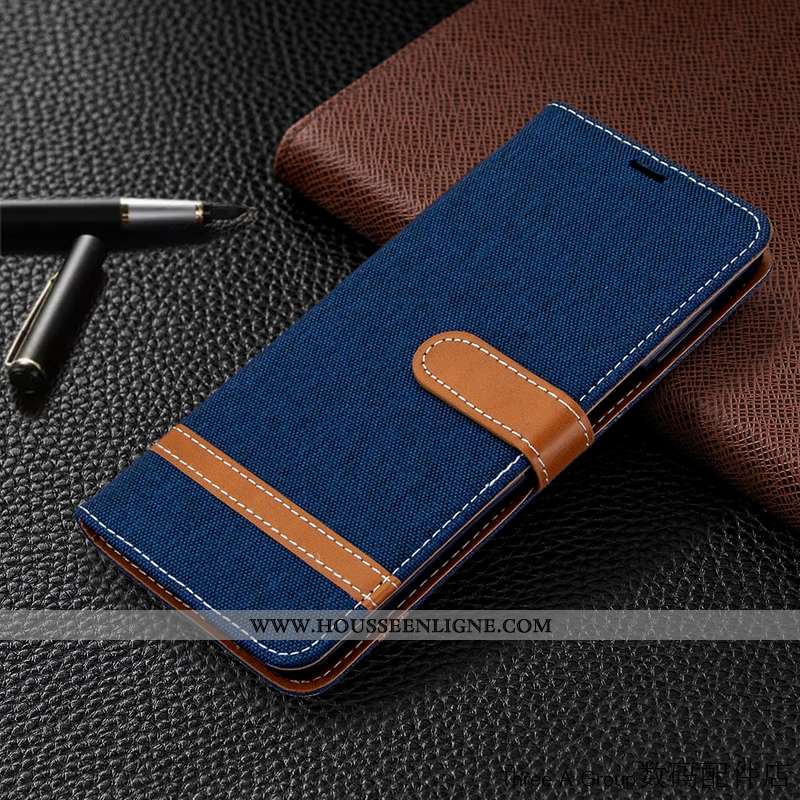 Coque Xiaomi Mi 9 Cuir En Denim Bleu Marin Business Rouge Téléphone Portable Bleu Foncé