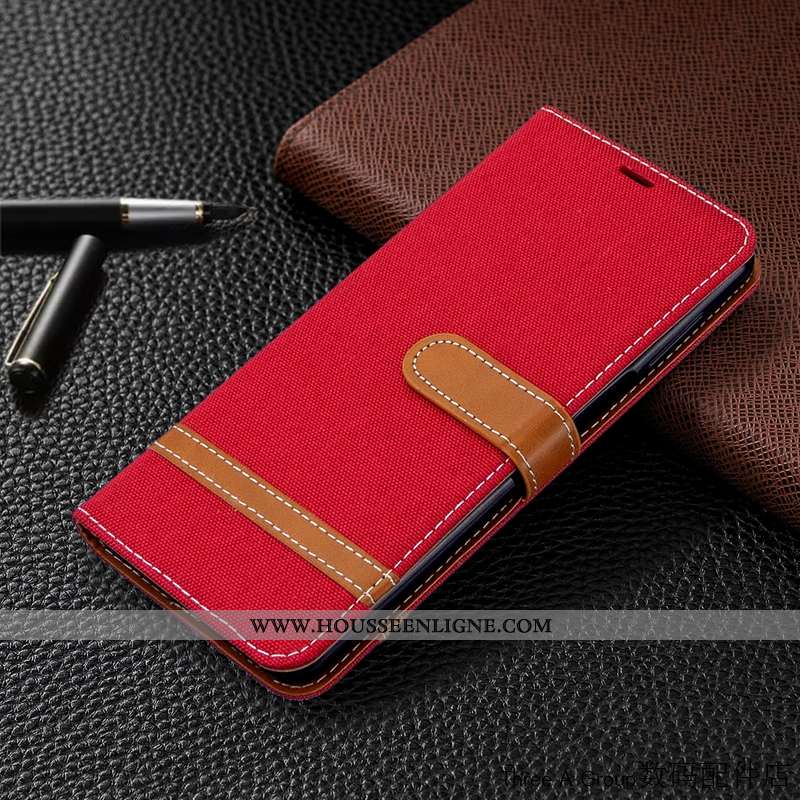 Coque Xiaomi Mi 9 Cuir En Denim Bleu Marin Business Rouge Téléphone Portable Bleu Foncé
