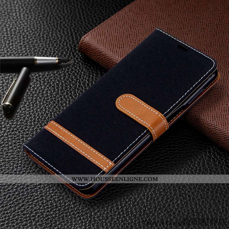 Coque Xiaomi Mi 9 Cuir En Denim Bleu Marin Business Rouge Téléphone Portable Bleu Foncé