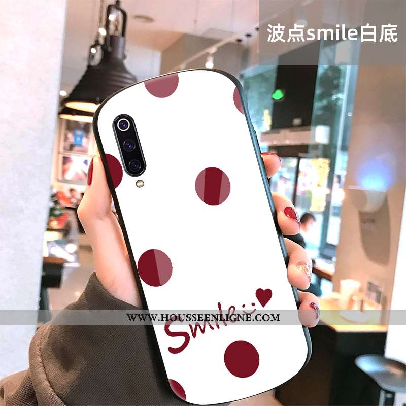 Coque Xiaomi Mi 9 Lite Créatif Tendance Téléphone Portable Point D'onde Verre Incassable Petit Blanc