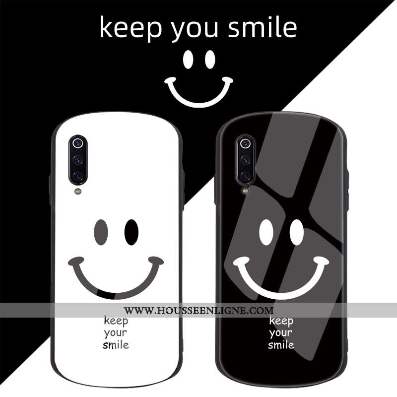 Coque Xiaomi Mi 9 Lite Créatif Tendance Téléphone Portable Point D'onde Verre Incassable Petit Blanc