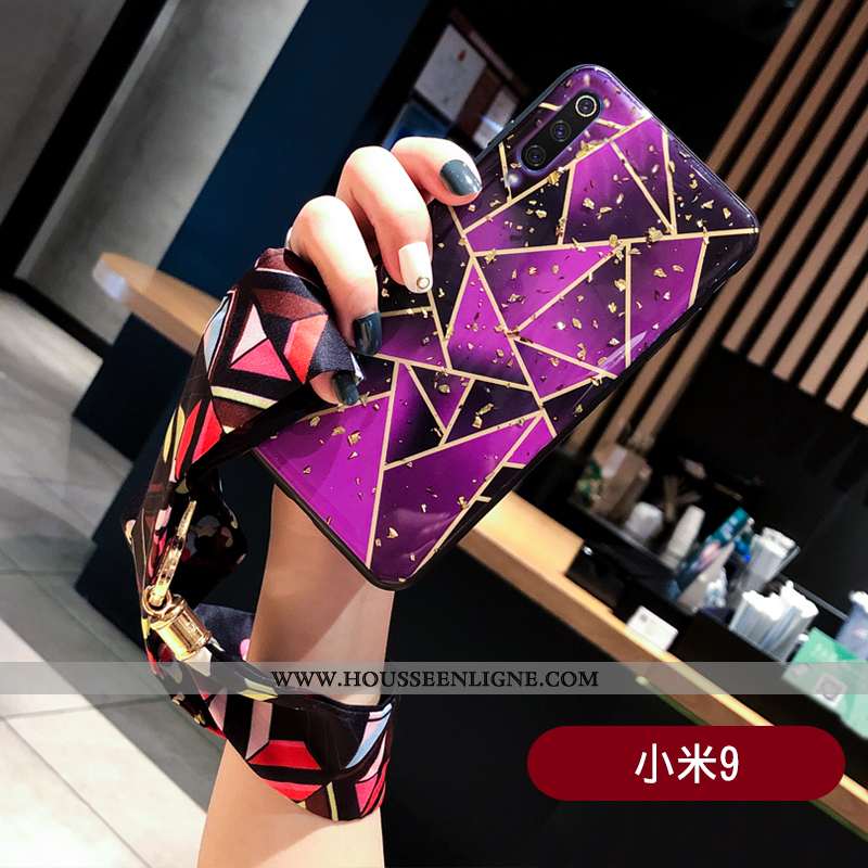 Coque Xiaomi Mi 9 Protection Créatif Plaid Modèle Fleurie Étui Multicolore Téléphone Portable Violet