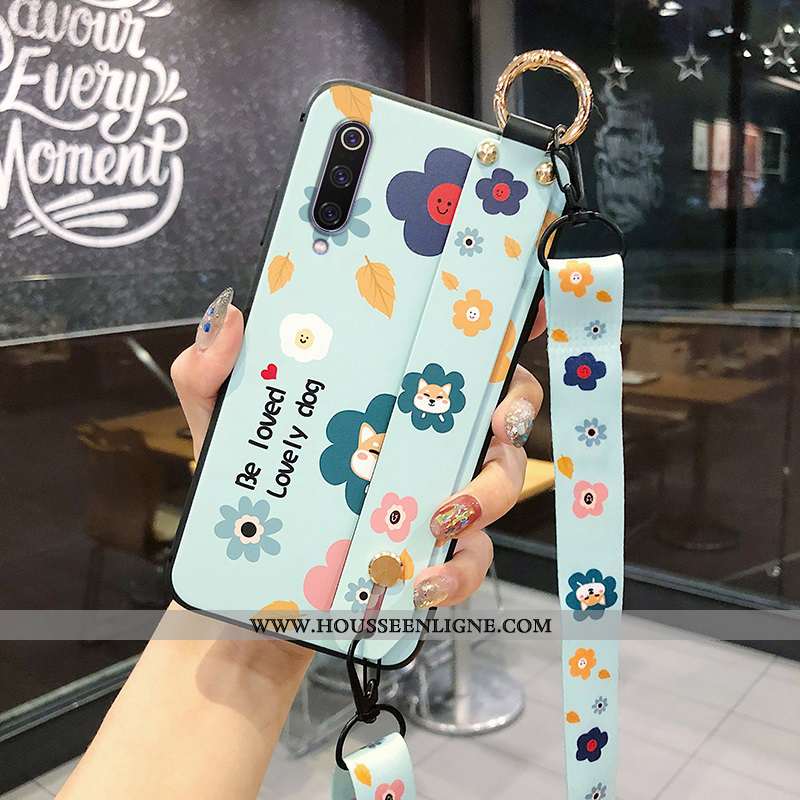 Coque Xiaomi Mi 9 Se Cou Suspendu Fluide Doux Dessin Animé Bleu Ours Délavé En Daim Personnalisé