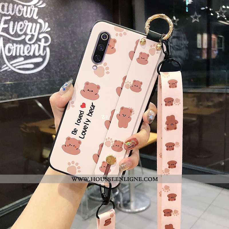 Coque Xiaomi Mi 9 Se Cou Suspendu Fluide Doux Dessin Animé Bleu Ours Délavé En Daim Personnalisé
