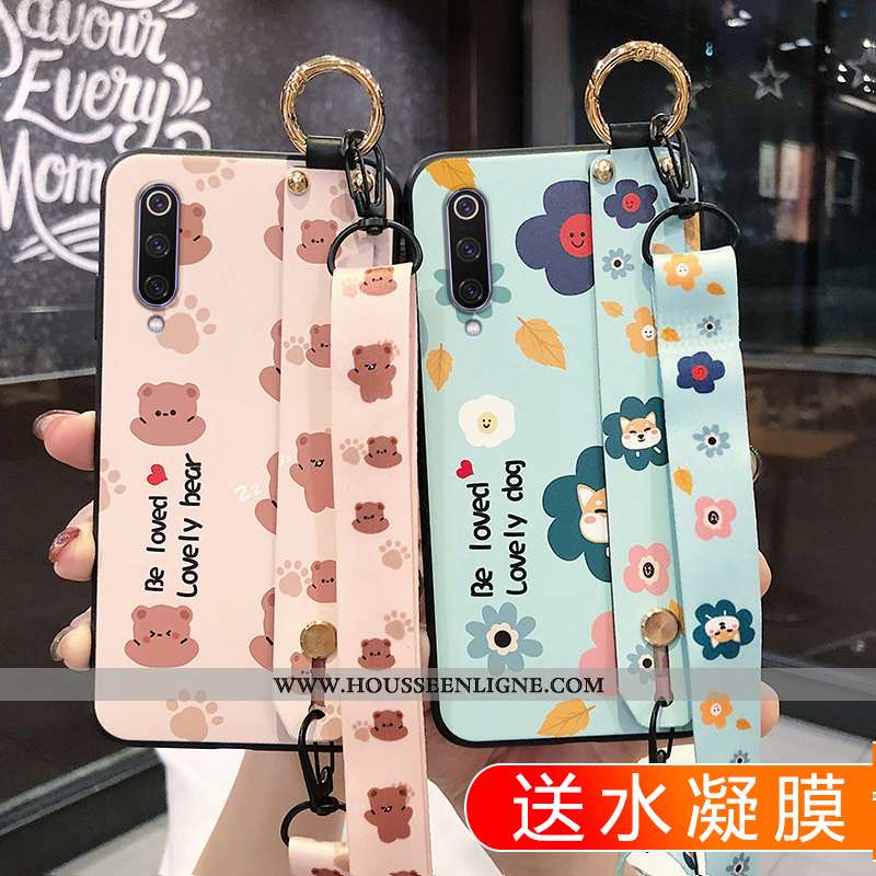 Coque Xiaomi Mi 9 Se Cou Suspendu Fluide Doux Dessin Animé Bleu Ours Délavé En Daim Personnalisé