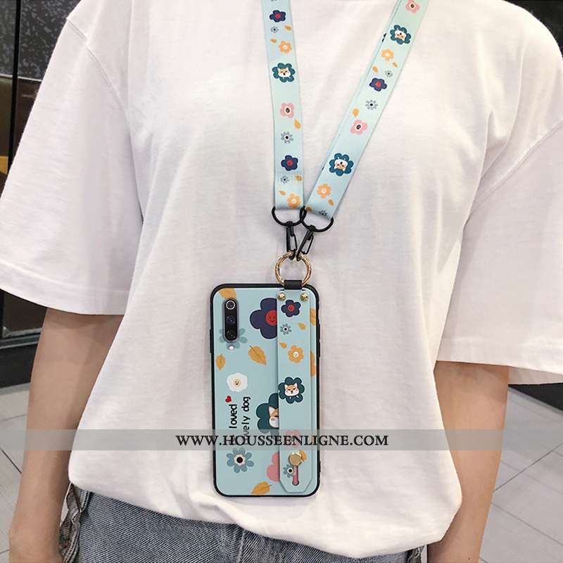 Coque Xiaomi Mi 9 Se Cou Suspendu Fluide Doux Dessin Animé Bleu Ours Délavé En Daim Personnalisé