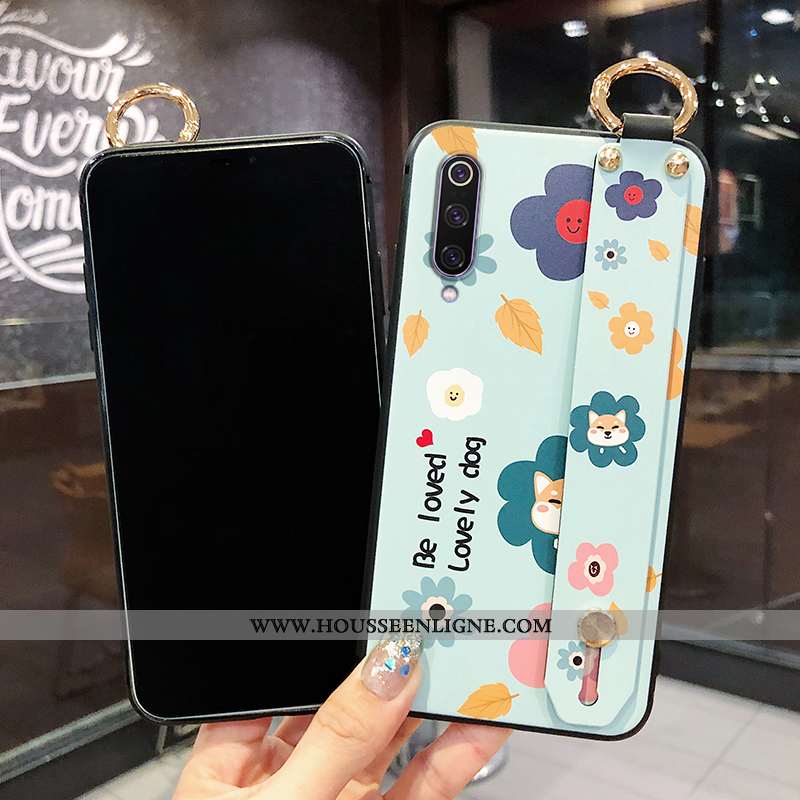 Coque Xiaomi Mi 9 Se Cou Suspendu Fluide Doux Dessin Animé Bleu Ours Délavé En Daim Personnalisé