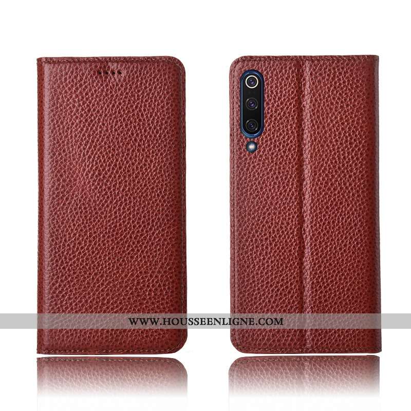 Coque Xiaomi Mi 9 Se Fluide Doux Silicone Cuir Cuir Véritable Litchi Housse Petit Marron